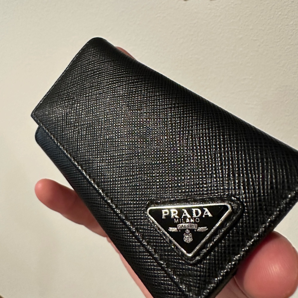 Prada Textured Black Leather Key Holder
